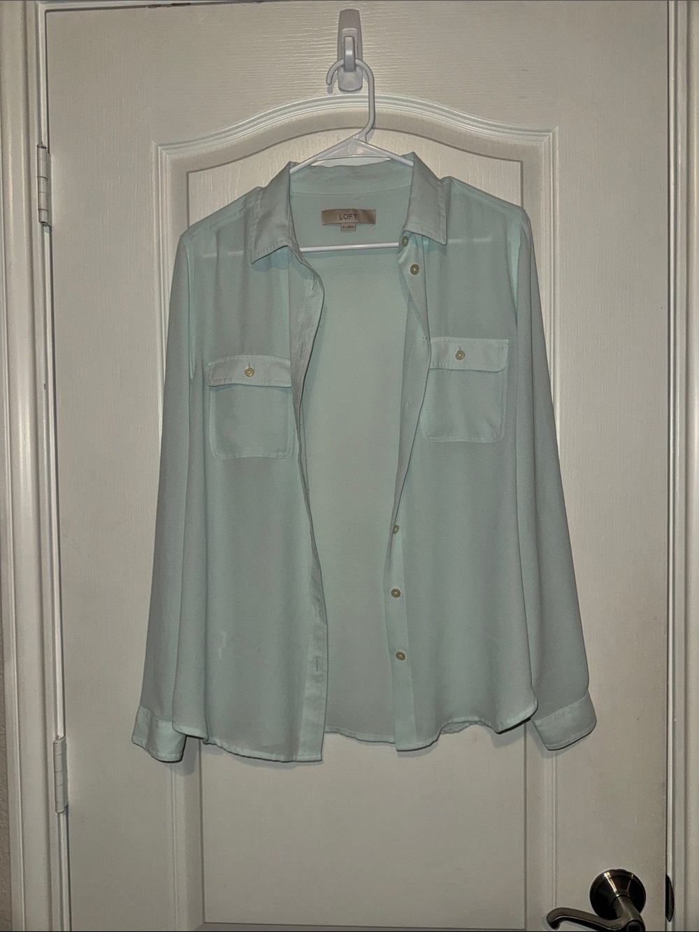 LOFT Mint Green Button-Down Shirt with Chest Pockets